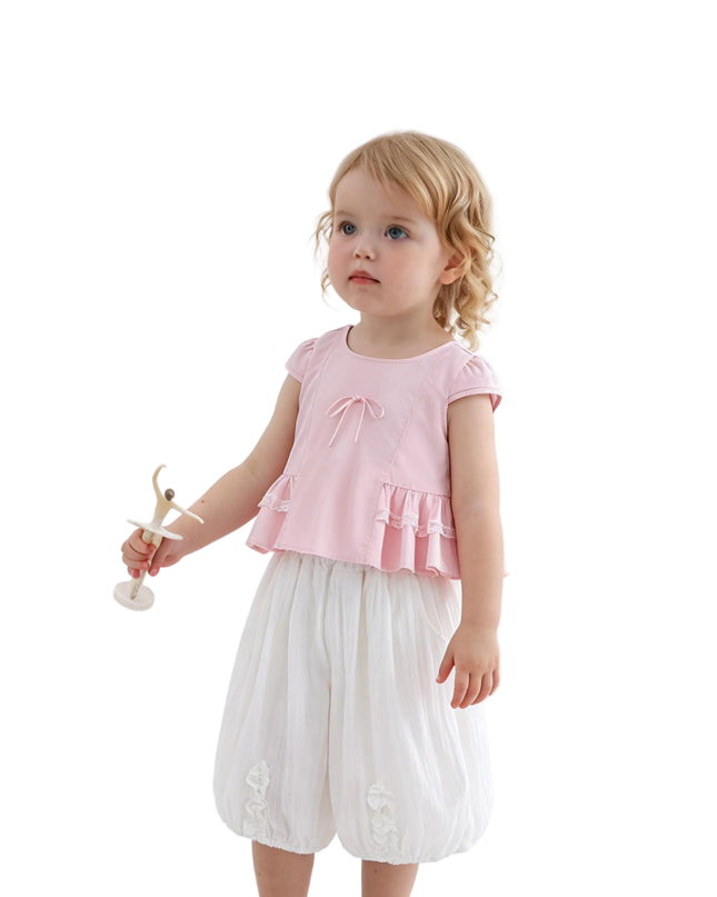 kids atelier sweet cactus Pink Lace Bow Short Set