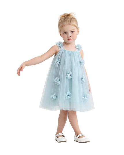 kids atelier sweet cactus Blue Flower-Embellished Tulle Dress