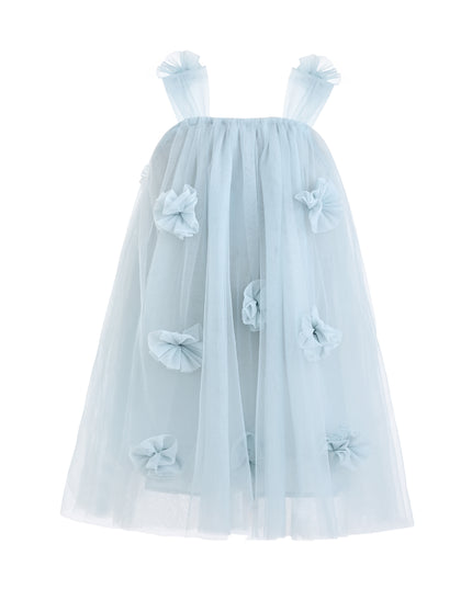 kids atelier sweet cactus Blue Flower-Embellished Tulle Dress