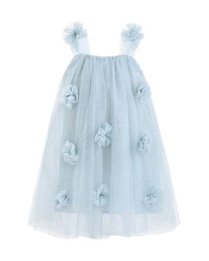 kids atelier sweet cactus Blue Flower-Embellished Tulle Dress