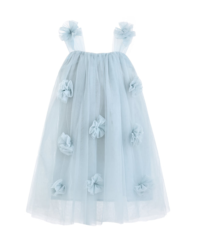 kids atelier sweet cactus Blue Flower-Embellished Tulle Dress