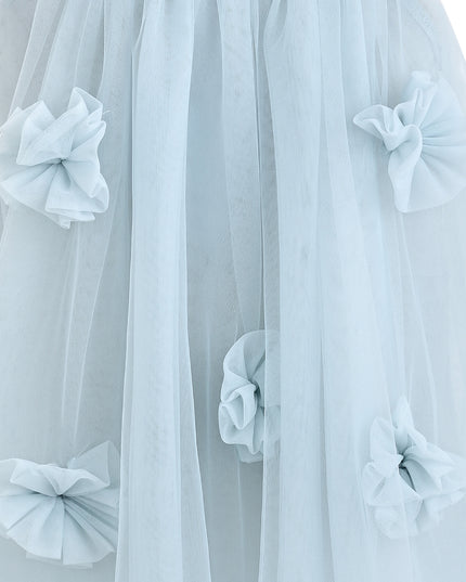 kids atelier sweet cactus Blue Flower-Embellished Tulle Dress