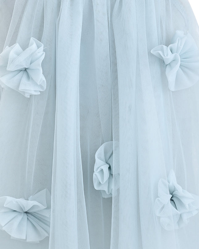 kids atelier sweet cactus Blue Flower-Embellished Tulle Dress