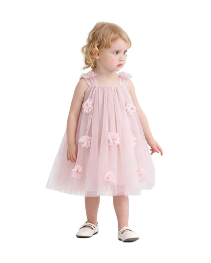 kids atelier sweet cactus Pink Flower-Embellished Tulle Dress