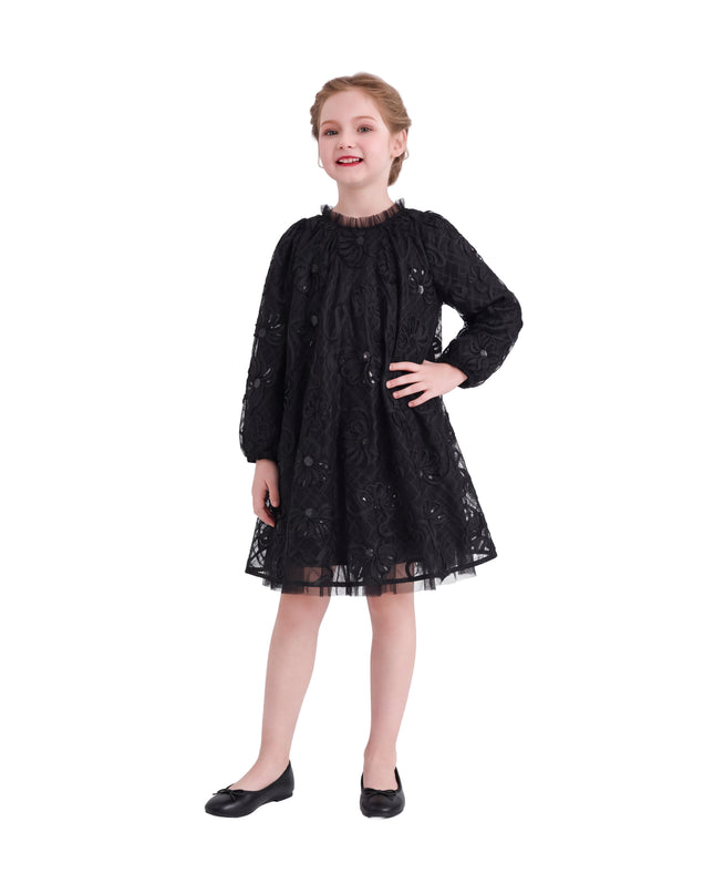 kids atelier sweet cactus Black Lace Long-Sleeve Dress