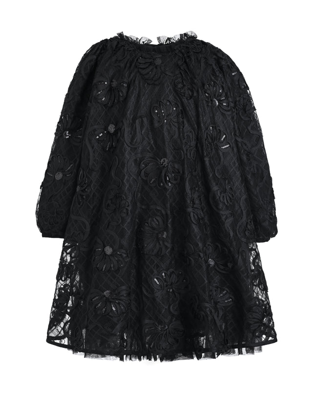 kids atelier sweet cactus Black Lace Long-Sleeve Dress