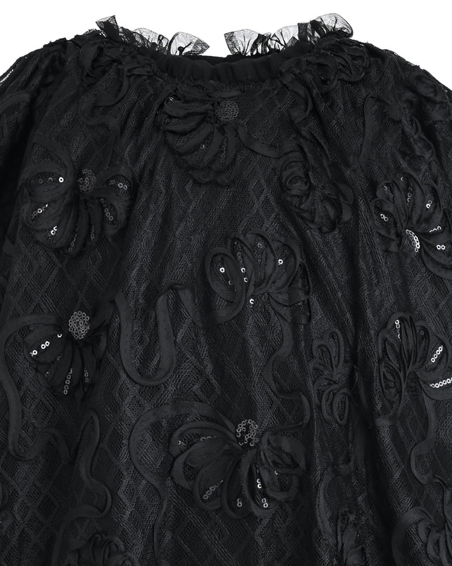 kids atelier sweet cactus Black Lace Long-Sleeve Dress