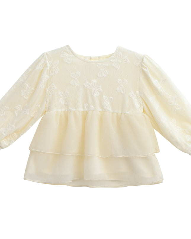 kids atelier sweet cactus Cream Embroidered Ruffle Outfit with Bow Headband