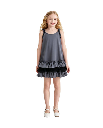 kids atelier sweet cactus Gray Ruffle Strap Dress