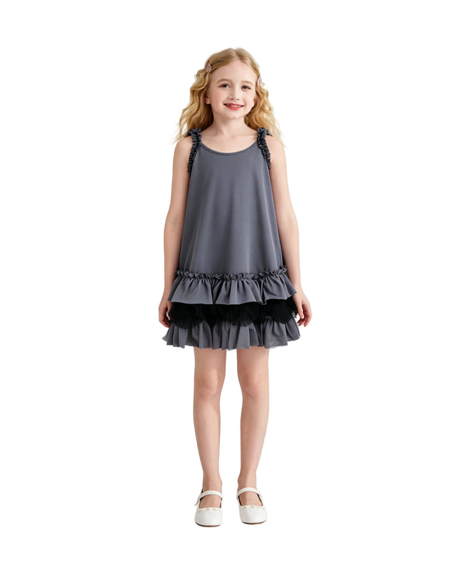 kids atelier sweet cactus Gray Ruffle Strap Dress