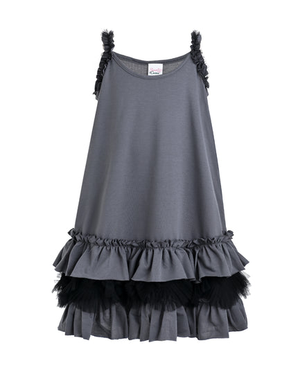 kids atelier sweet cactus Gray Ruffle Strap Dress