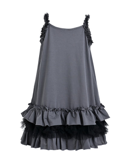 kids atelier sweet cactus Gray Ruffle Strap Dress