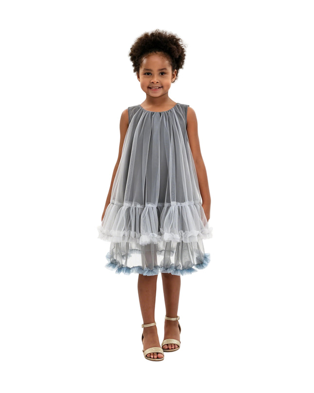 kids atelier sweet cactus Gray Tulle Ruffle Dress