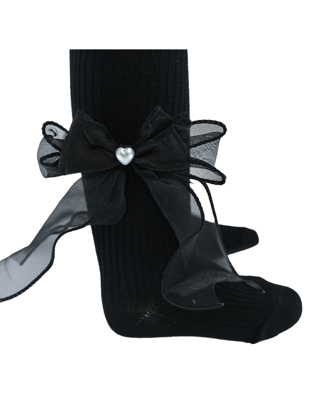 Heart Pearl Ribbon Tights