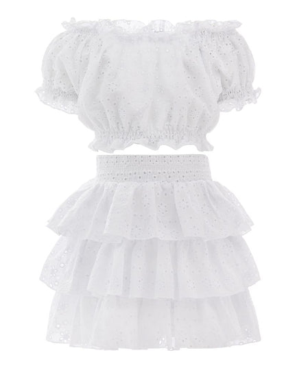 SWEET CACTUS-SC2203-WHITE-2 PCS EYELET TOP & SKIRT SET