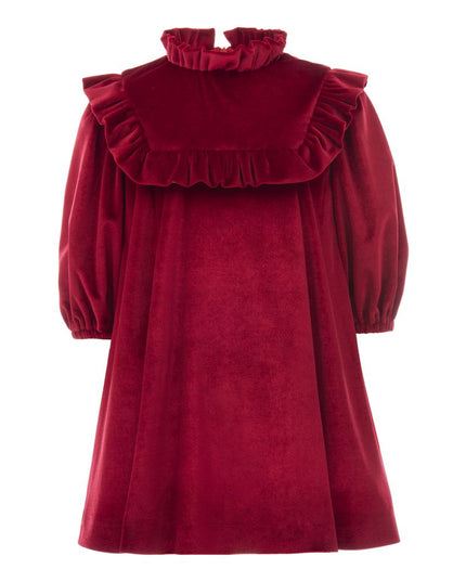 Tulleen-H Ruffled Neck velvet Dress-TH-2104-Red