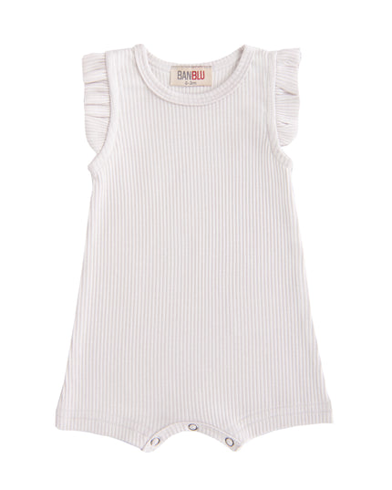 BANBLU-SLEEVELESS SHOULDER RUFFLE BODYSUIT-51269-WHITE PERFORATED