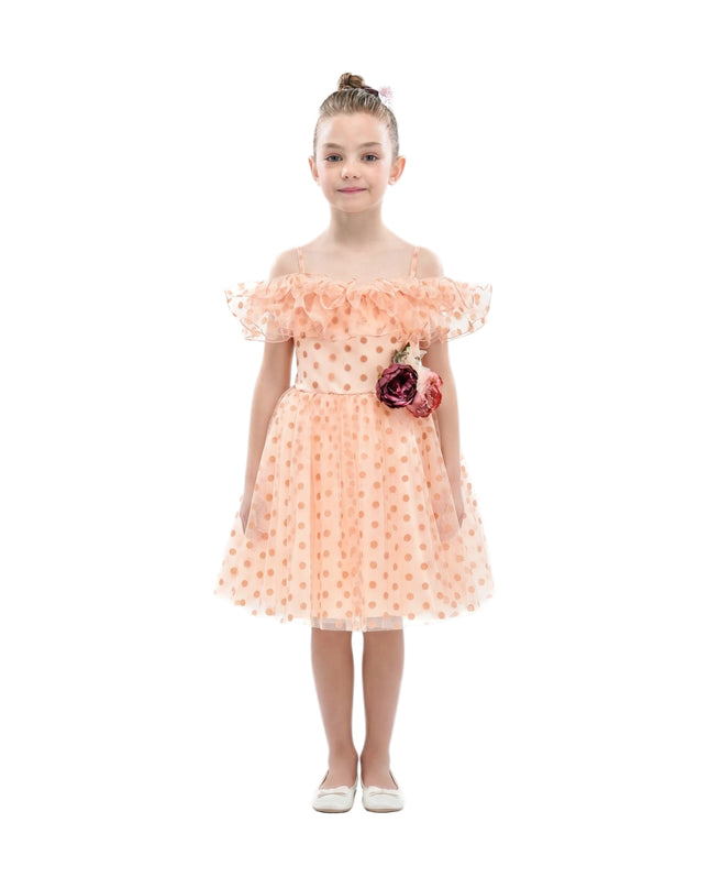 kids atelier tulleen Pink Chiffon Polka Dot Dress