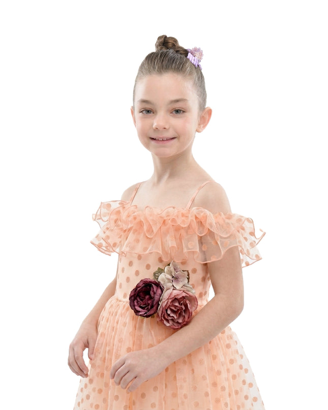 kids atelier tulleen Pink Chiffon Polka Dot Dress