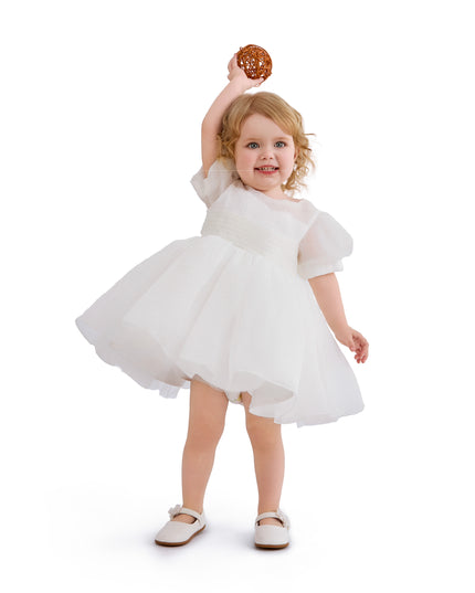 kids atelier tulleen Ivory Brixton Puff-Sleeve Party Dress