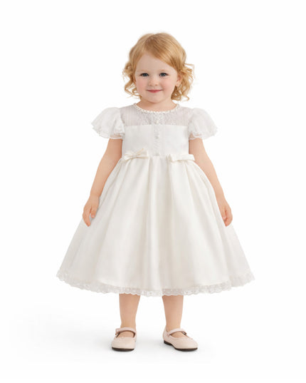 tulleen Ivory Riverelle Lace-Trim Puff Sleeve Dress