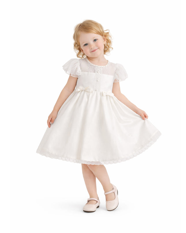 tulleen Ivory Riverelle Lace-Trim Puff Sleeve Dress