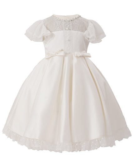 tulleen Ivory Riverelle Lace-Trim Puff Sleeve Dress
