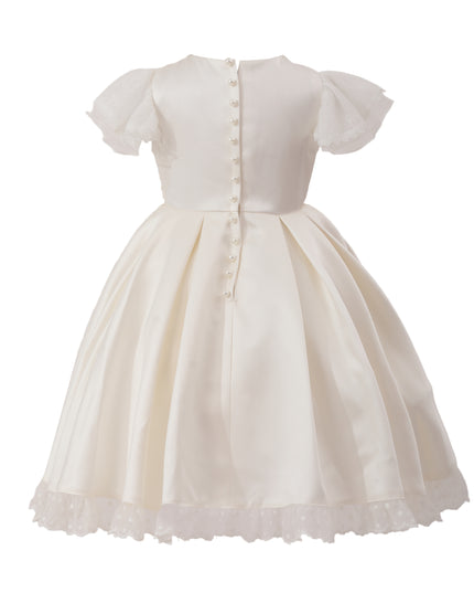 tulleen Ivory Riverelle Lace-Trim Puff Sleeve Dress