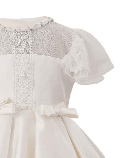 tulleen Ivory Riverelle Lace-Trim Puff Sleeve Dress