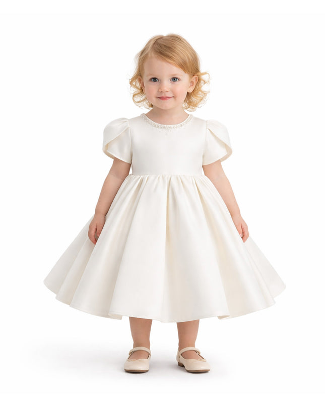 kids atelier tulleen Ivory Suncrestia Pearl-Accented Occasion Dress