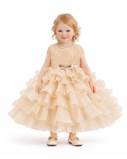 tulleen Cream Cliffara Floral Ruffle Occasion Dress