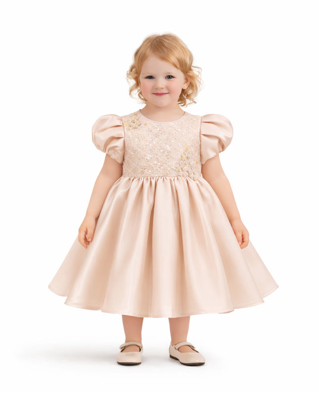 tulleen Champagne Altura Satin Bow Occasion Dress