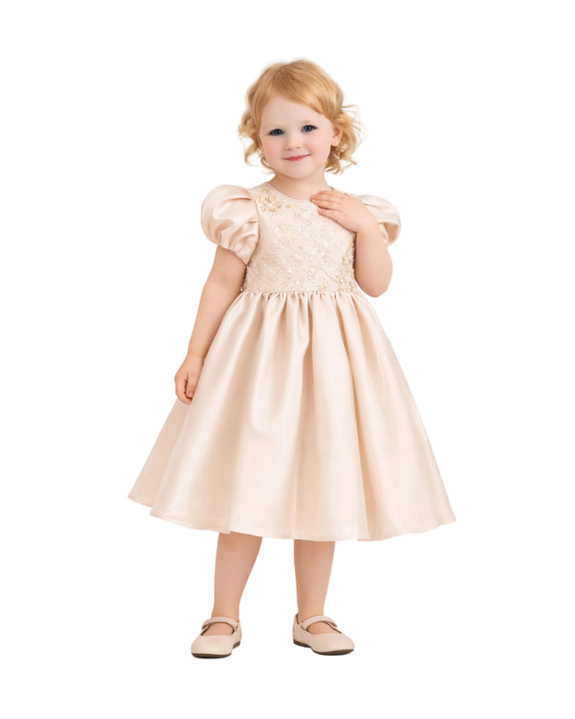 tulleen Champagne Altura Satin Bow Occasion Dress