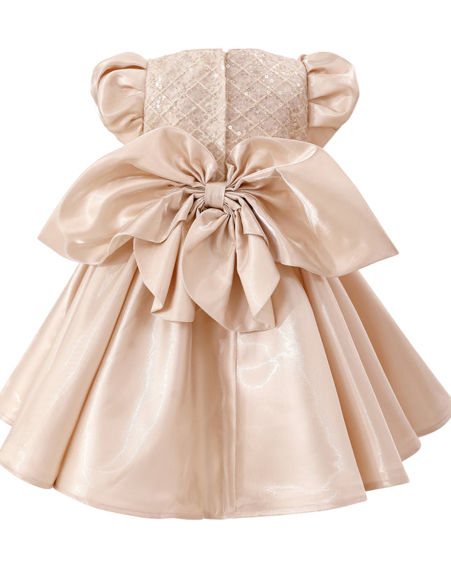 tulleen Champagne Altura Satin Bow Occasion Dress
