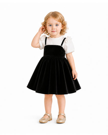 kids atelier tulleen Black & White Velvet Bow Dress