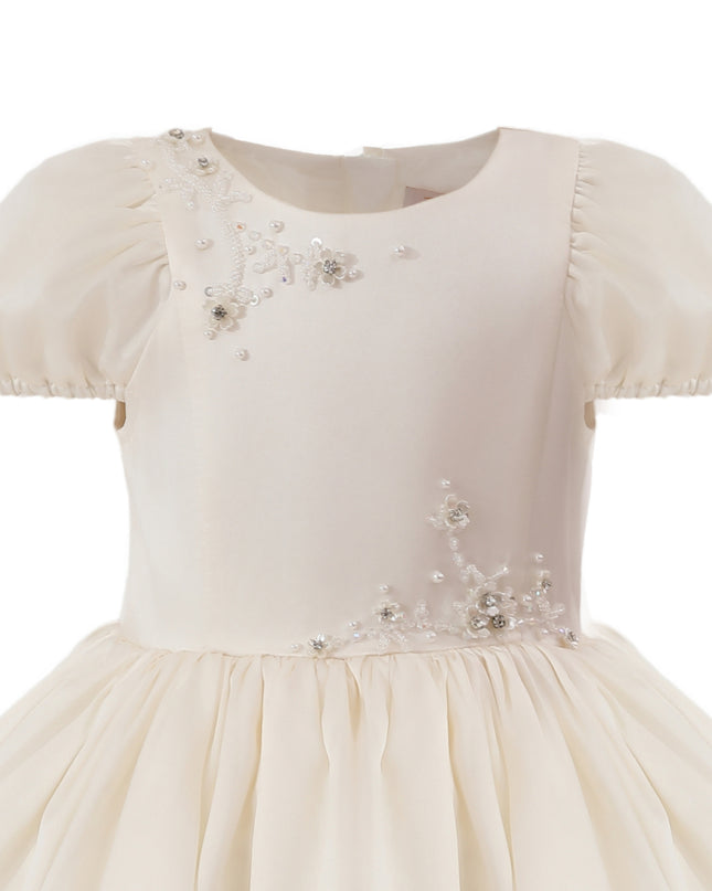 kids atelier tulleen Ivory Vistaine Floral-Embroidered Pleated Dress