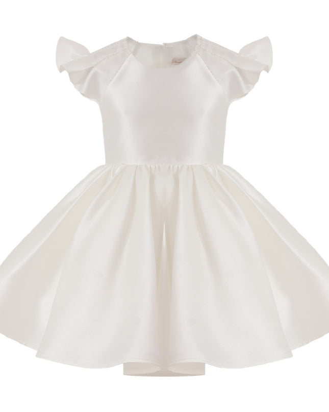 tulleen White Maravelle Satin Flutter-Sleeve Dress