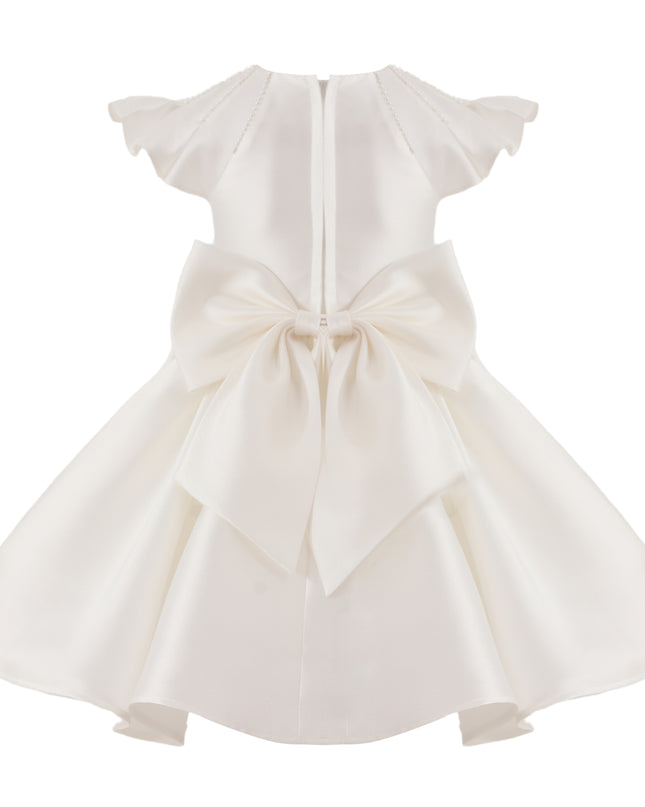 tulleen White Maravelle Satin Flutter-Sleeve Dress