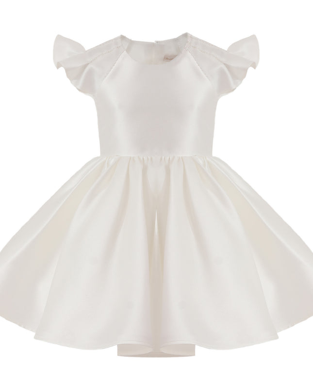 tulleen White Maravelle Satin Flutter-Sleeve Dress
