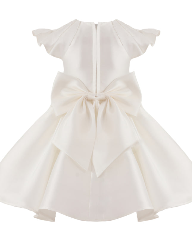 tulleen White Maravelle Satin Flutter-Sleeve Dress