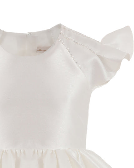 tulleen White Maravelle Satin Flutter-Sleeve Dress