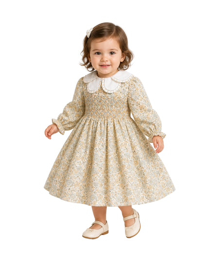 kids atelier tulleen Cream & Cornflower Smocked Dress