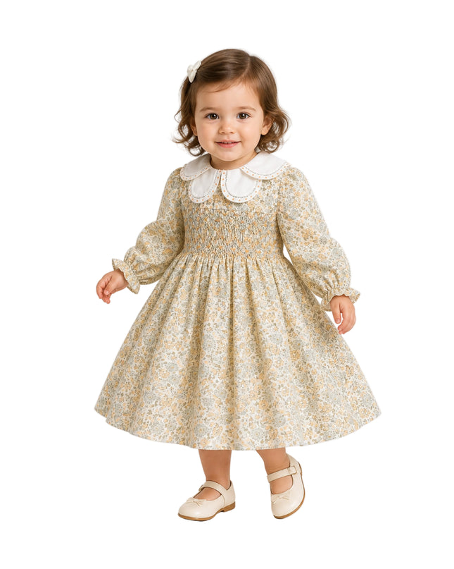 kids atelier tulleen Cream & Cornflower Smocked Dress