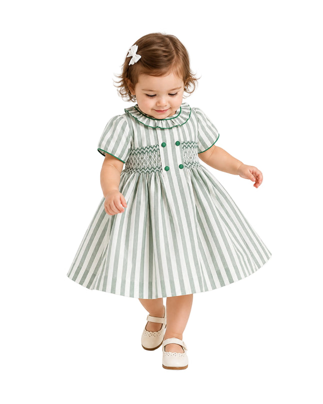 kids atelier tulleen Green Button-Up Stripe Dress