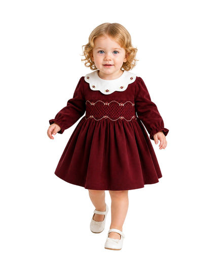 kids atelier tulleen Burgundy Smocked Holiday Dress
