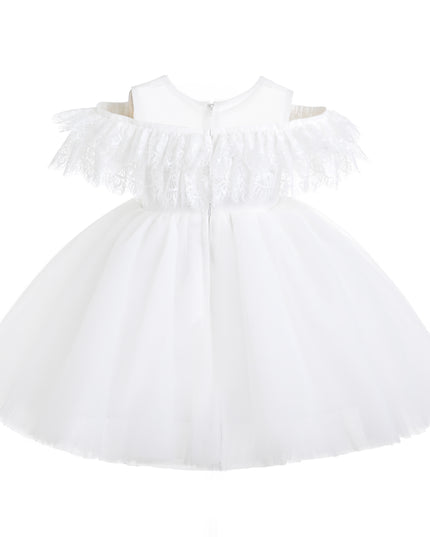 kids atelier tulleen White Estelle Off‑Shoulder Lace Dress