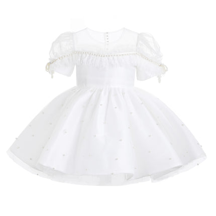 kids atelier tulleen White Valencia Pearl Trim Dress