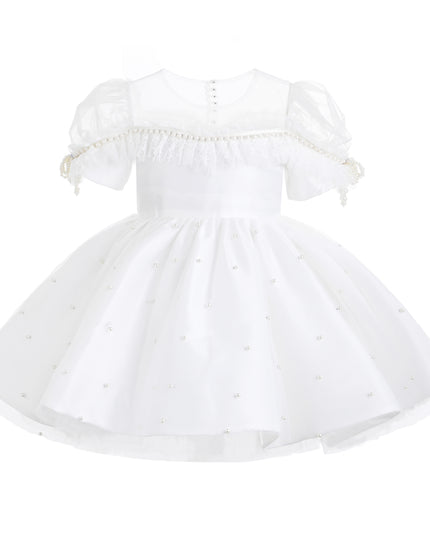 kids atelier tulleen White Valencia Pearl Trim Dress