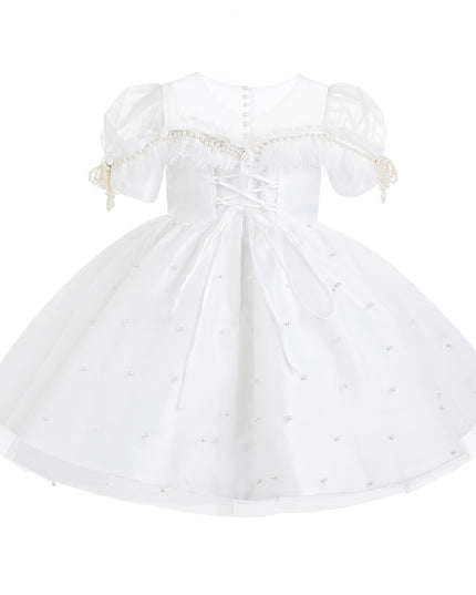 kids atelier tulleen White Valencia Pearl Trim Dress