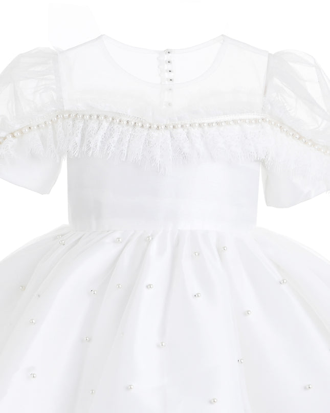 kids atelier tulleen White Valencia Pearl Trim Dress
